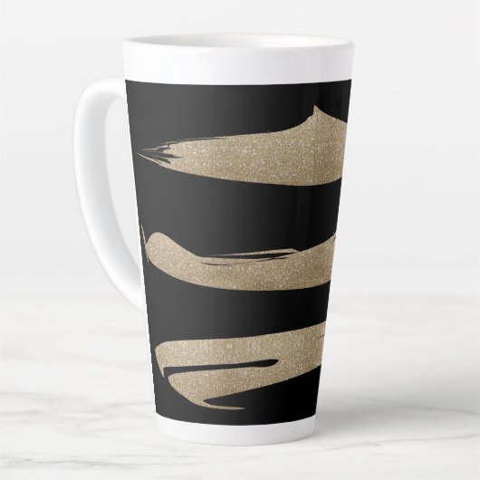 幾何名門私立校風のパターン黒と金ゴールドストライプ カフェラテマグ (左アングル)