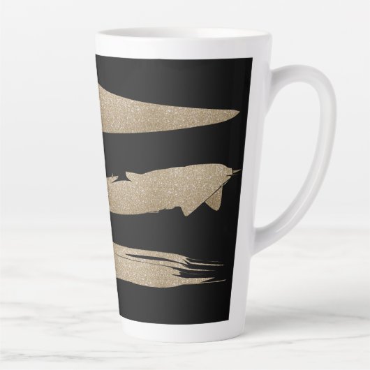 幾何名門私立校風のパターン黒と金ゴールドストライプ カフェラテマグ (右)