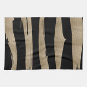 幾何名門私立校風のパターン黒と金ゴールドストライプ キッチンタオル (横)