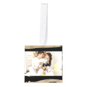 幾何名門私立校風のパターン黒と金ゴールドストライプ キューブオーナメント (正面)