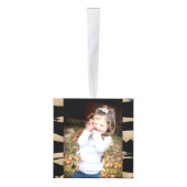 幾何名門私立校風のパターン黒と金ゴールドストライプ キューブオーナメント (右)