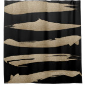 幾何名門私立校風のパターン黒と金ゴールドストライプ シャワーカーテン (正面)