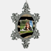 幾何名門私立校風のパターン黒と金ゴールドストライプ スノーフレークピューターオーナメント (左)