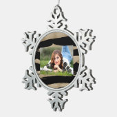 幾何名門私立校風のパターン黒と金ゴールドストライプ スノーフレークピューターオーナメント (右)