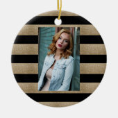 幾何名門私立校風のパターン黒と金ゴールドストライプ セラミックオーナメント (正面)