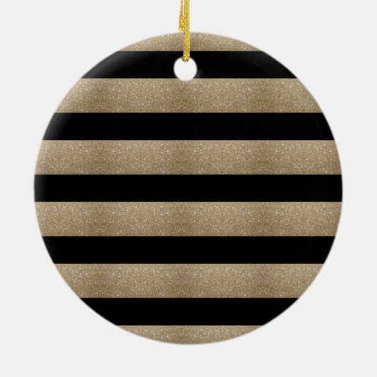 幾何名門私立校風のパターン黒と金ゴールドストライプ セラミックオーナメント (裏面)
