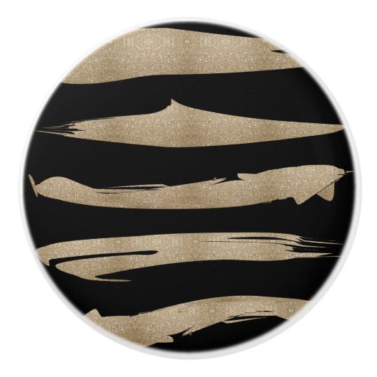 幾何名門私立校風のパターン黒と金ゴールドストライプ セラミックノブ (正面)