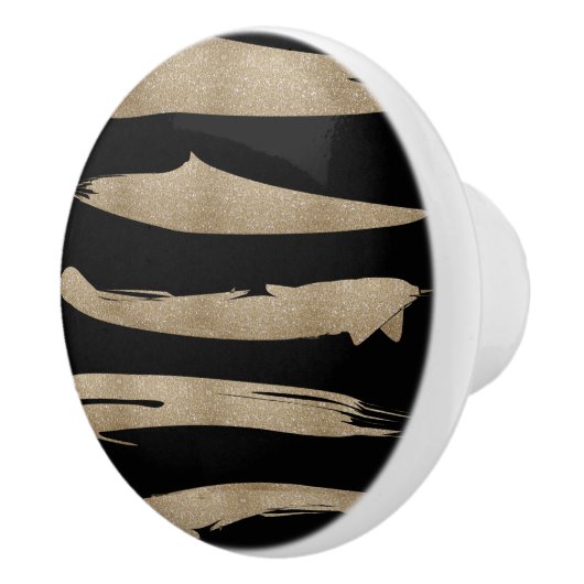 幾何名門私立校風のパターン黒と金ゴールドストライプ セラミックノブ (右)