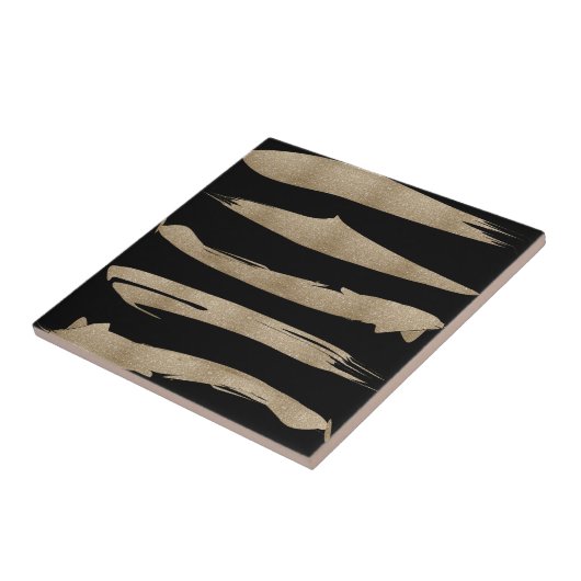 幾何名門私立校風のパターン黒と金ゴールドストライプ タイル (側面)