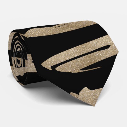幾何名門私立校風のパターン黒と金ゴールドストライプ ネクタイ (ロール)