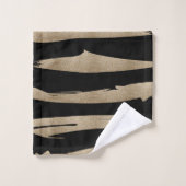 幾何名門私立校風のパターン黒と金ゴールドストライプ バスタオルセット (ウォッシュタオル)