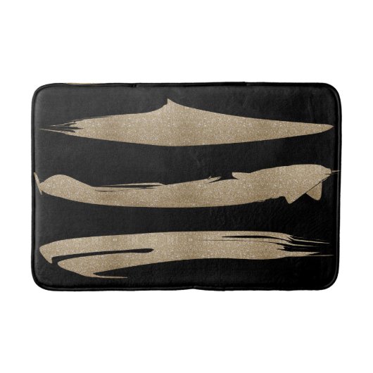 幾何名門私立校風のパターン黒と金ゴールドストライプ バスマット (正面)