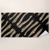 幾何名門私立校風のパターン黒と金ゴールドストライプ ビーチタオル (正面)