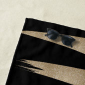 幾何名門私立校風のパターン黒と金ゴールドストライプ ビーチタオル (インサイチュ)