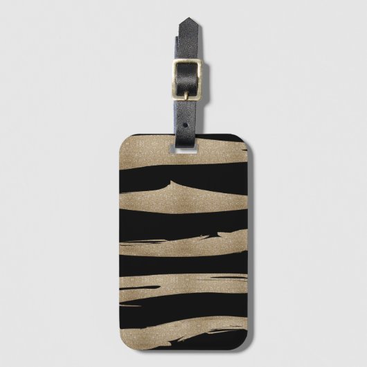 幾何名門私立校風のパターン黒と金ゴールドストライプ ラゲッジタグ (正面縦)