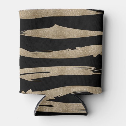 幾何名門私立校風のパターン黒と金ゴールドストライプ 缶クーラー (正面)