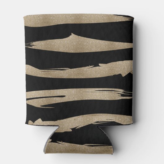 幾何名門私立校風のパターン黒と金ゴールドストライプ 缶クーラー (裏面)