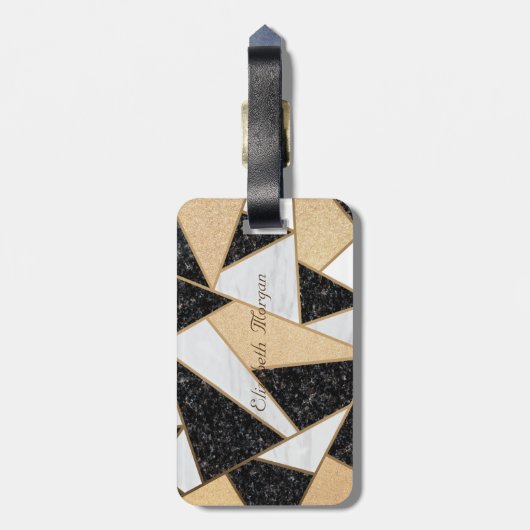 幾何大理石テクスチャ、フレームモノグラム ラゲッジタグ (裏面縦)