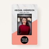 幾何大理石モダンサンゴ写真IDの作業 バッジ (正面)