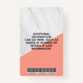 幾何大理石モダンサンゴ写真IDの作業 バッジ (裏面)