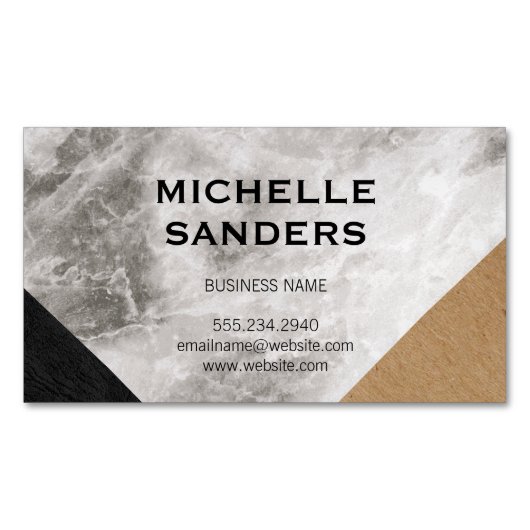 幾何大理石レザーフェイククラフト マグネット名刺 (正面)