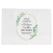 幾何学と緑のベビーシャワーパーティーが好評 ラージペーパーバッグ (裏面)