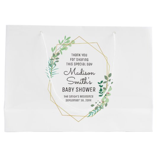 幾何学と緑のベビーシャワーパーティーが好評 ラージペーパーバッグ (裏面)