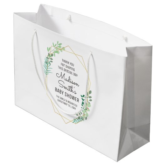 幾何学と緑のベビーシャワーパーティーが好評 ラージペーパーバッグ (裏面アングル)