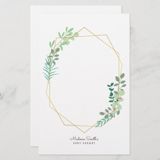 幾何学と緑のベビーシャワーパーティーが好評 便箋 (正面/裏面)