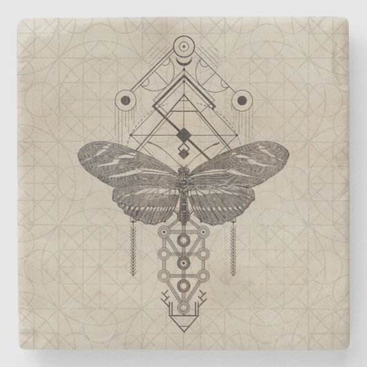 幾何学のシマウマのLongwingの神聖な蝶 ストーンコースター (正面)