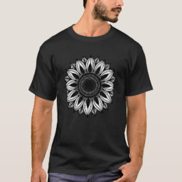 幾何学ひまわり曼荼羅グラフィック Tシャツ