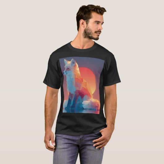 幾何学オオカミ シルエット | モダンポリゴン野生生物 Tシャツ (正面フル)