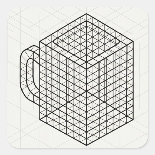幾何学コーヒーマグ 等尺性グリッドアート  スクエアシール (正面)