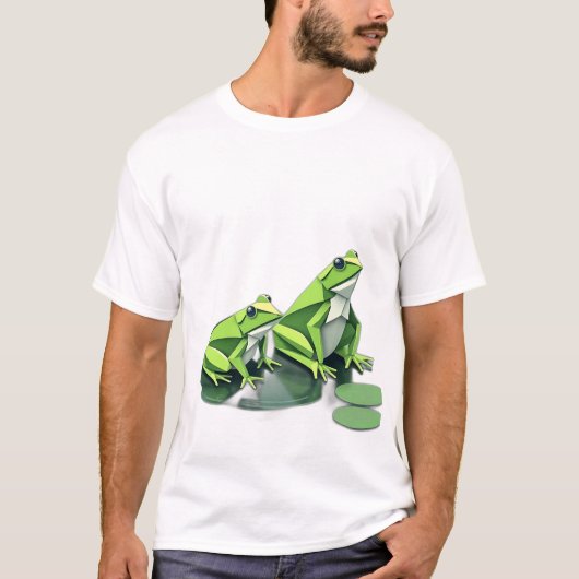 幾何学スタイルの折り紙のカエル Tシャツ (正面)
