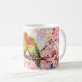 幾何学スタイルの桜と恋する小鳥 コーヒーマグカップ (正面右)