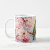 幾何学スタイルの桜と恋する小鳥 コーヒーマグカップ (左)