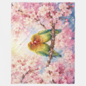 幾何学スタイルの桜と恋人たちの鳥 フリースブランケット (正面)