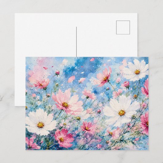 幾何学スタイルの水彩コスモスの花 ポストカード (正面/裏面)