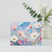 幾何学スタイルの水彩コスモスの花 ポストカード (スタンド正面)