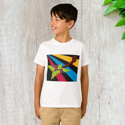 幾何学ストライプのバイブラントギター Tシャツ