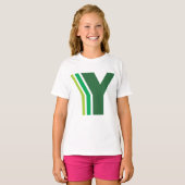 幾何学ストライプモノグラム 緑のY文字 Tシャツ (正面フル)