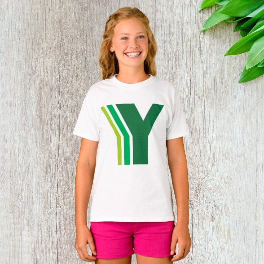 幾何学ストライプモノグラム 緑のY文字 Tシャツ