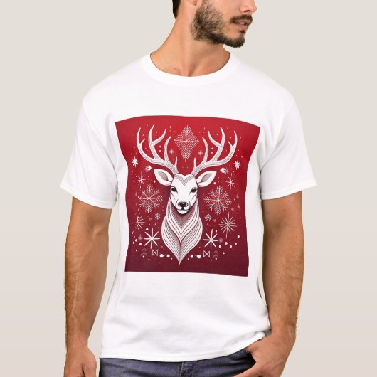 幾何学トナカイ クリスマス 北欧トナカイ Tシャツ (正面)