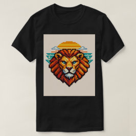幾何学ピクセル ライオン レトロ Tシャツ