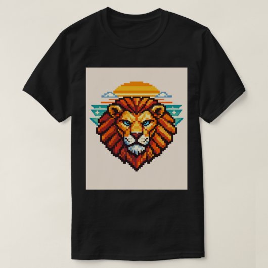 幾何学ピクセル ライオン レトロ Tシャツ (デザイン正面)