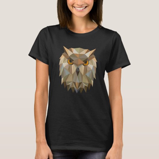幾何学フクロウポリゴンワシフクロウ野鳥観察 Tシャツ (正面)