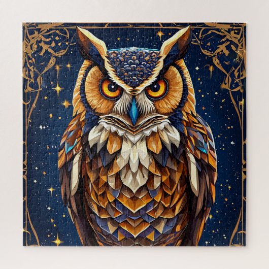 🦉 幾何学フクロウ グロー 🌈 鮮やかなカラフルアート ジグソーパズル (縦)