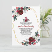 幾何学フレームブルゴーニュフラワーファースト誕生日 招待状 (スタンド正面)