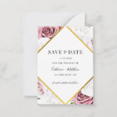 幾何学フレーム ピンクの花 Save The Date ノートカード (正面)