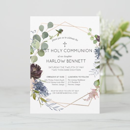 幾何学フローラファーストホーリーコミュニオン招待状 招待状 (スタンド正面)